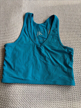 JK Ribbed Cropped Tank Top in Blue Size XL Like New